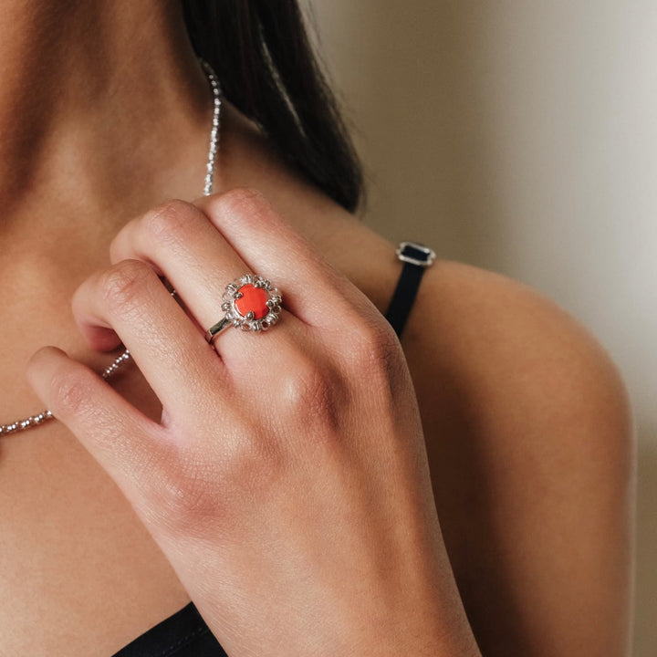 Gemma Ring in Silver with Coral