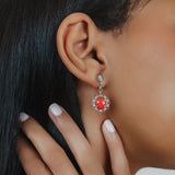 Gemma Earrings in Silver with Coral