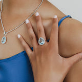 Drop Ring in Silver with Blue Topaz, Large