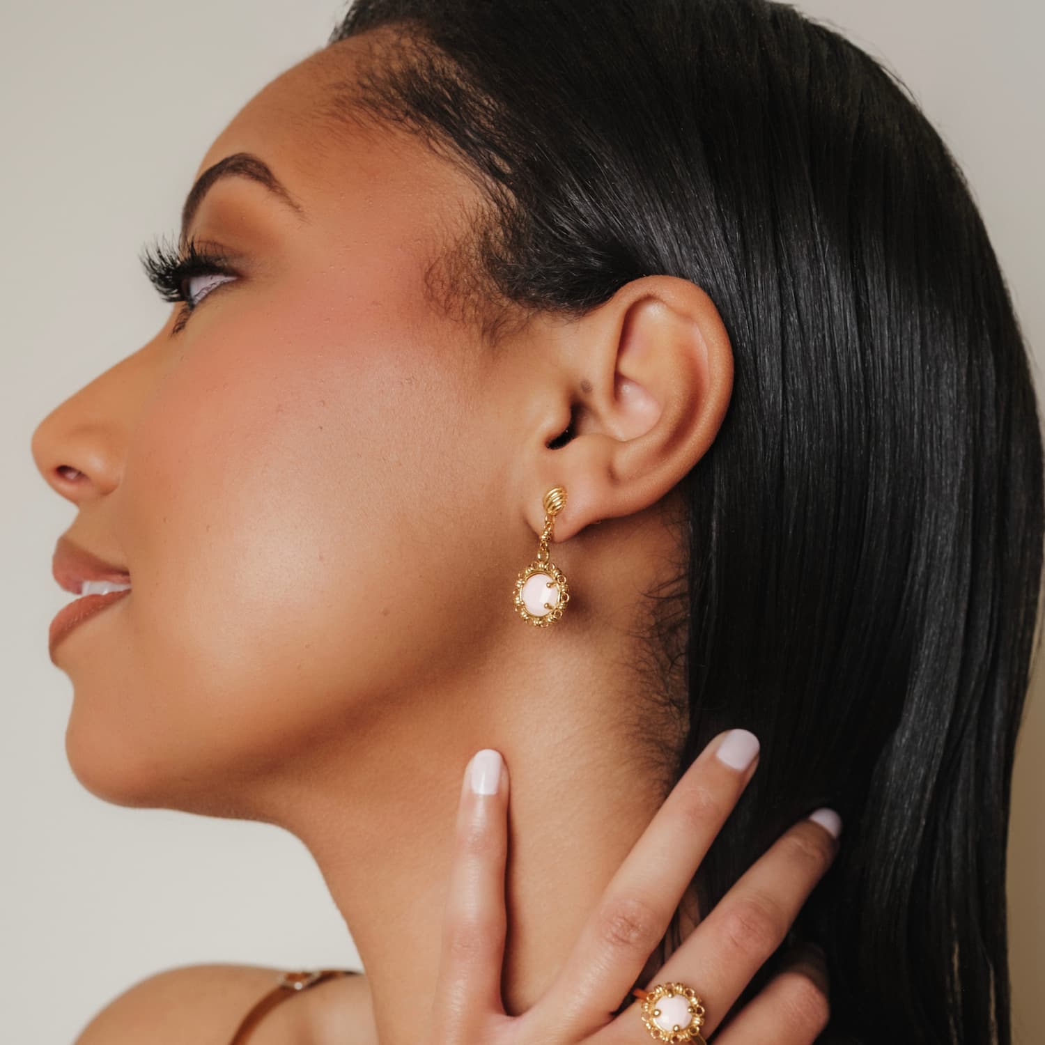 Gemma Earrings in Gold with Pink Coral