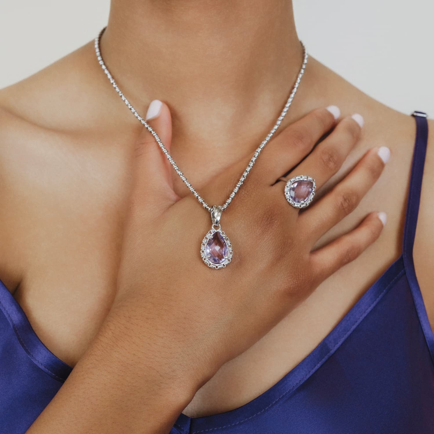 Drop Ring in Silver with Amethyst, Small