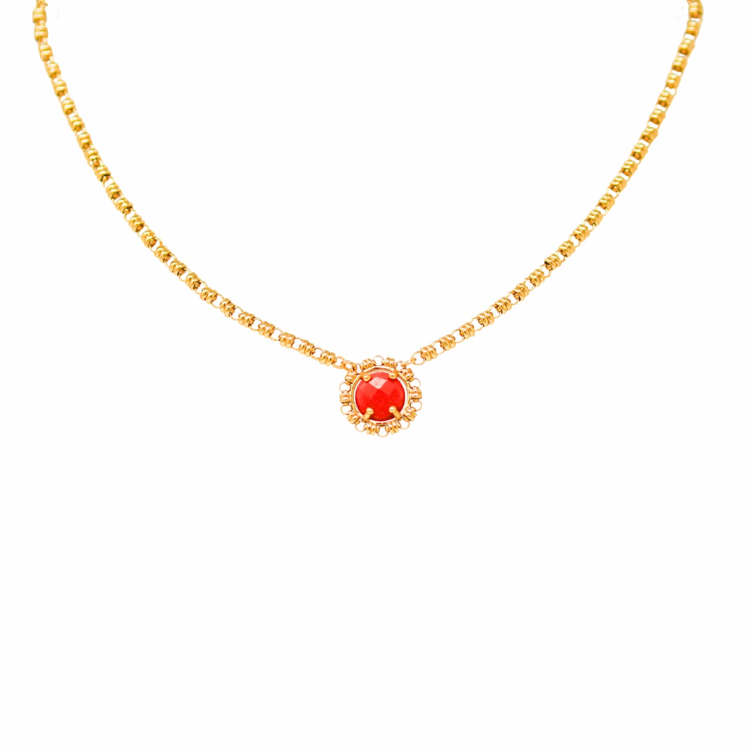 Gemma Necklace in Gold with Coral