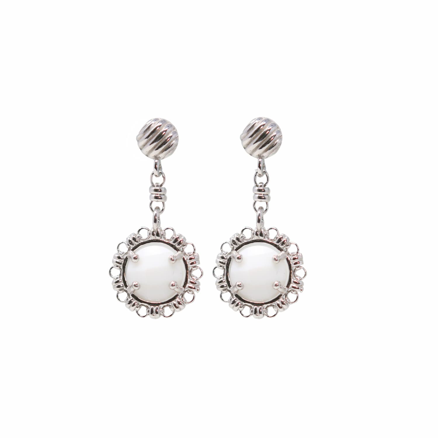 Gemma Earrings in Silver with White Agate