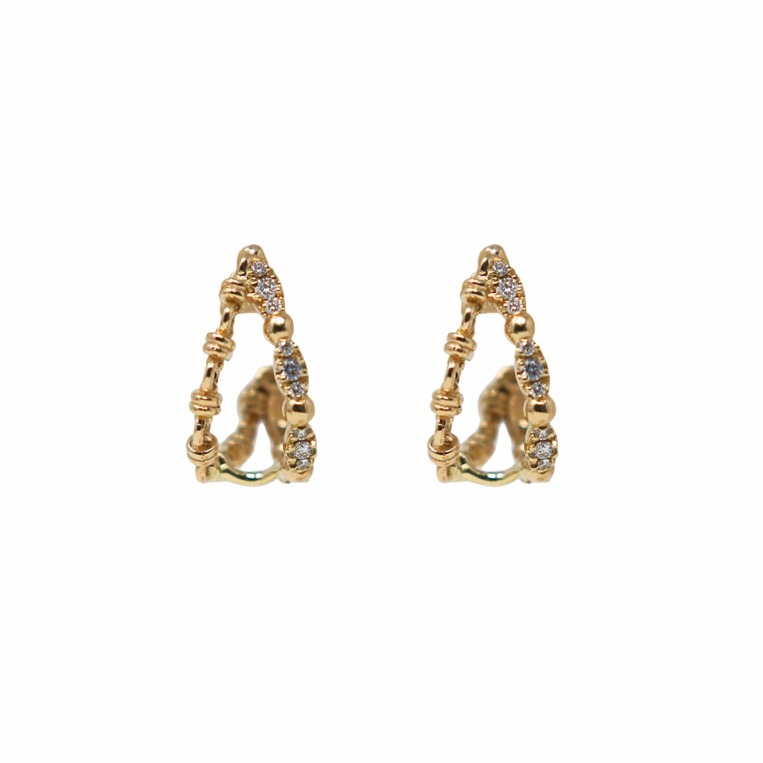 Double Whisper Earrings in 14k Yellow Gold with Diamond Clusters