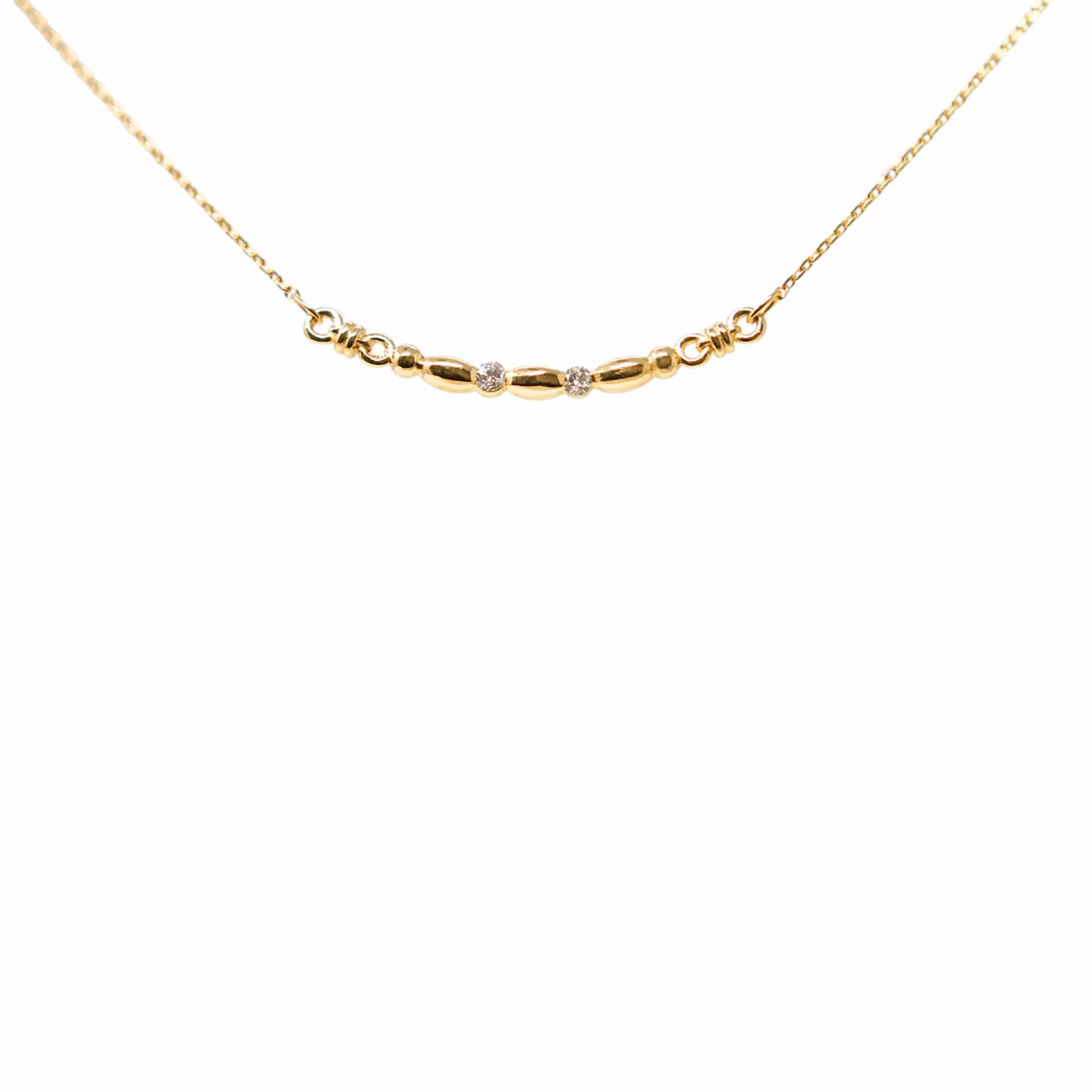 Half Moon Whisper Necklace in 14k Yellow Gold with Diamond Stations