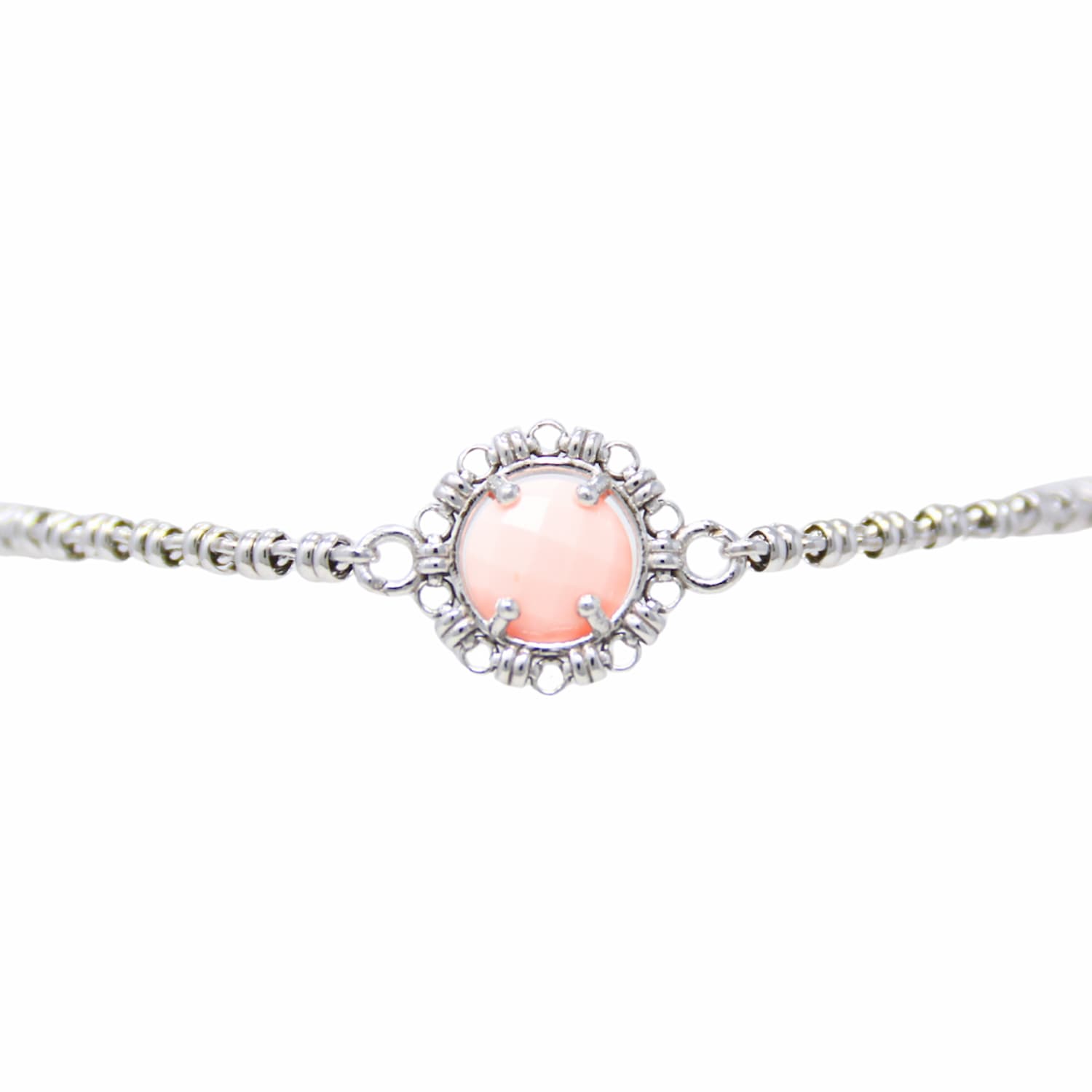 Gemma Bracelet in Silver with Pink Coral