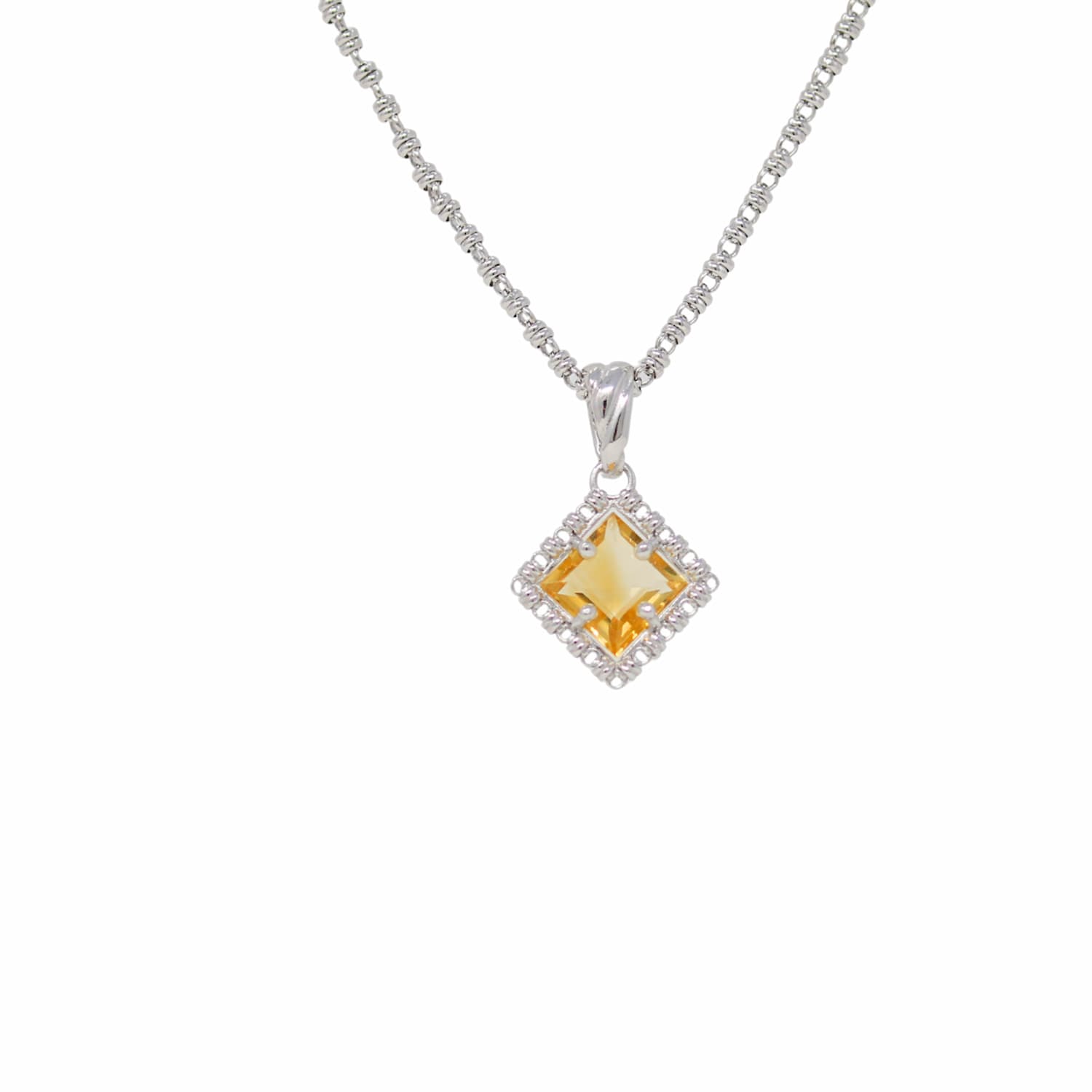 Quadra Pendant in Silver with Citrine