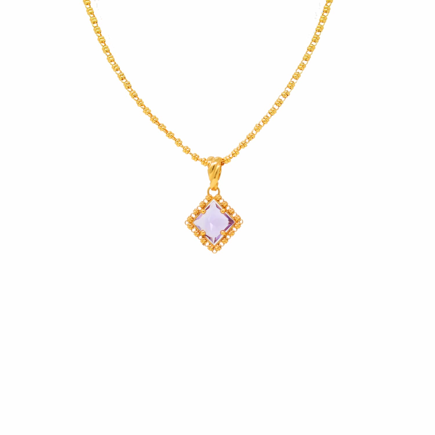 Quadra Pendant in Gold with Amethyst