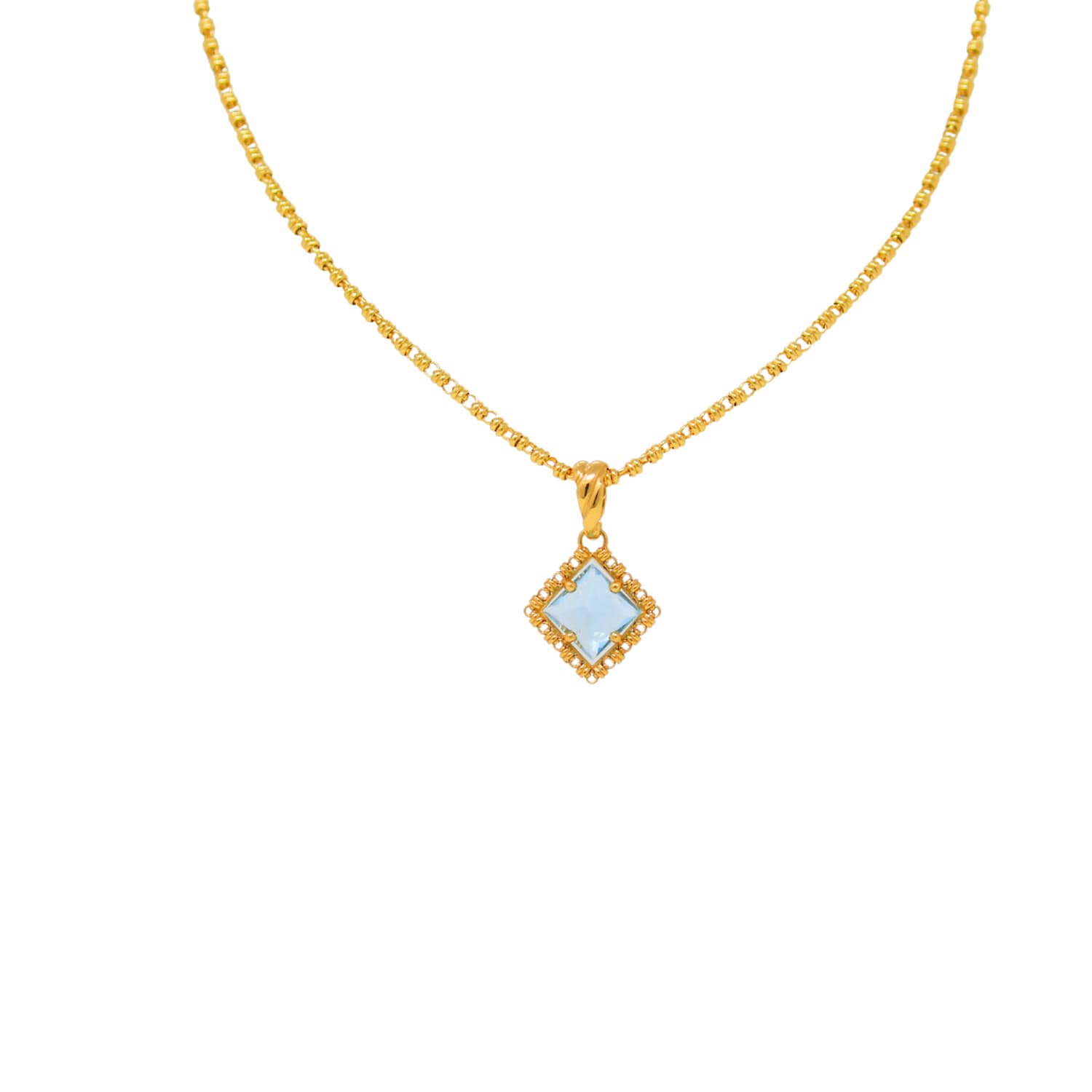 Quadra Pendant in Gold with Blue Topaz