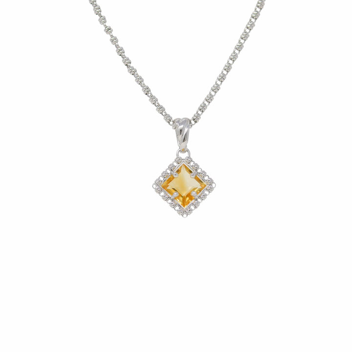 Quadra Pendant in Silver with Citrine, Small