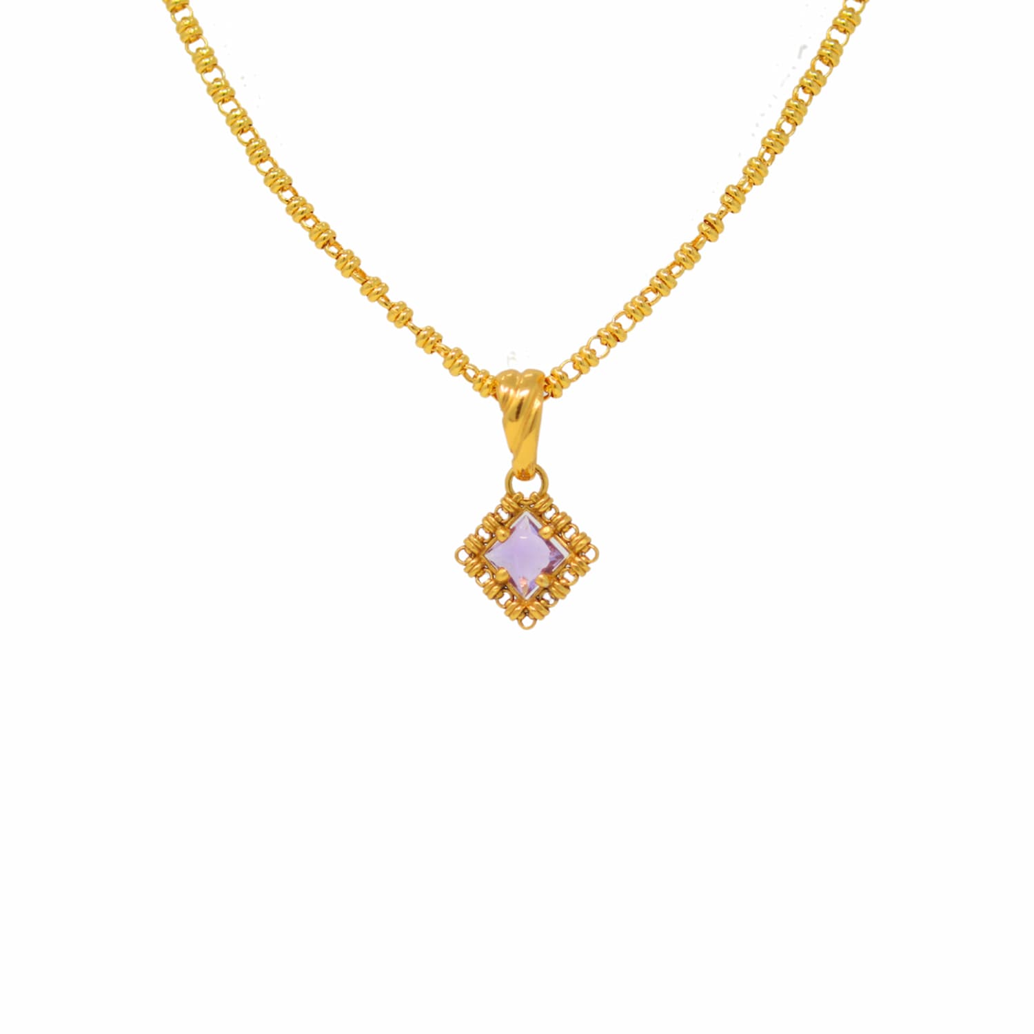 Quadra Pendant in Gold with Amethyst, Small