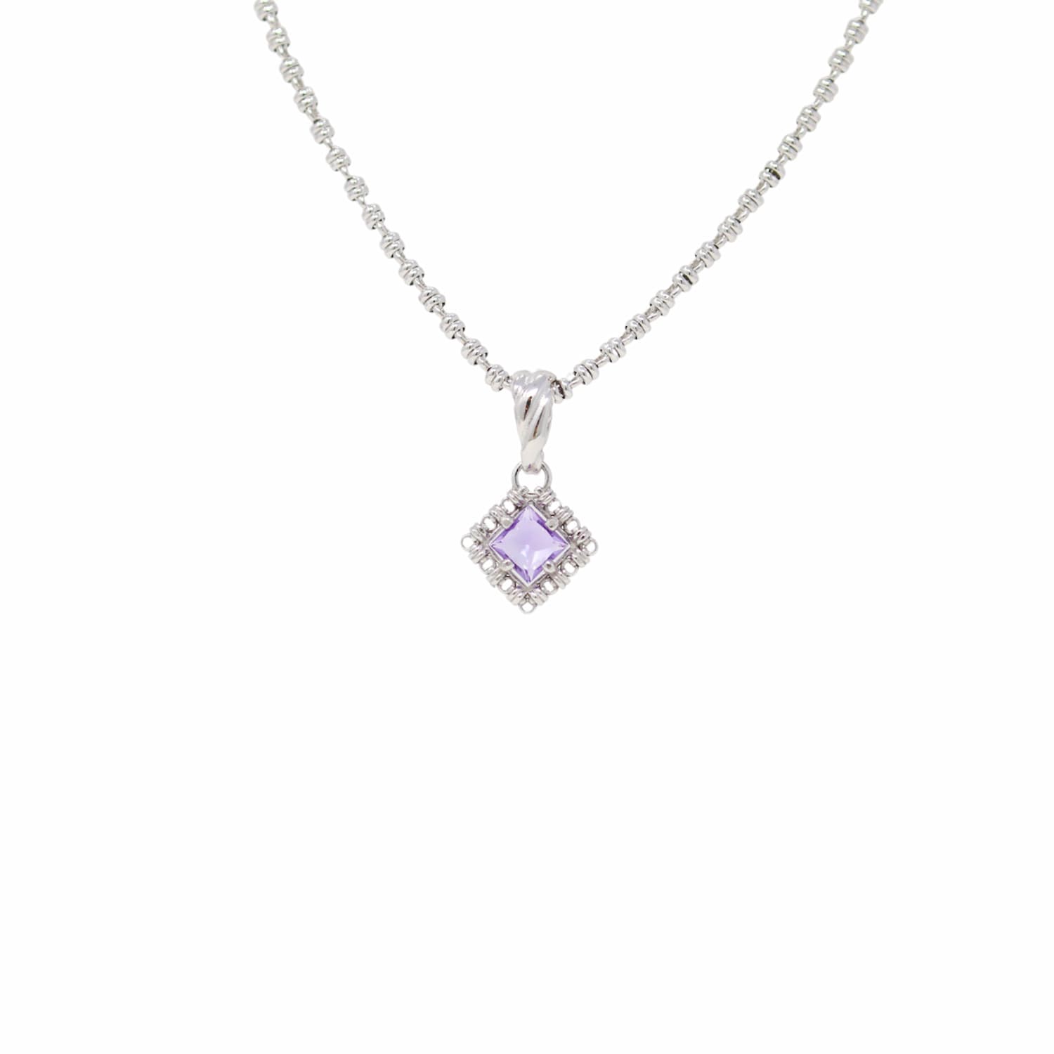Quadra Pendant in Silver with Amethyst, Small