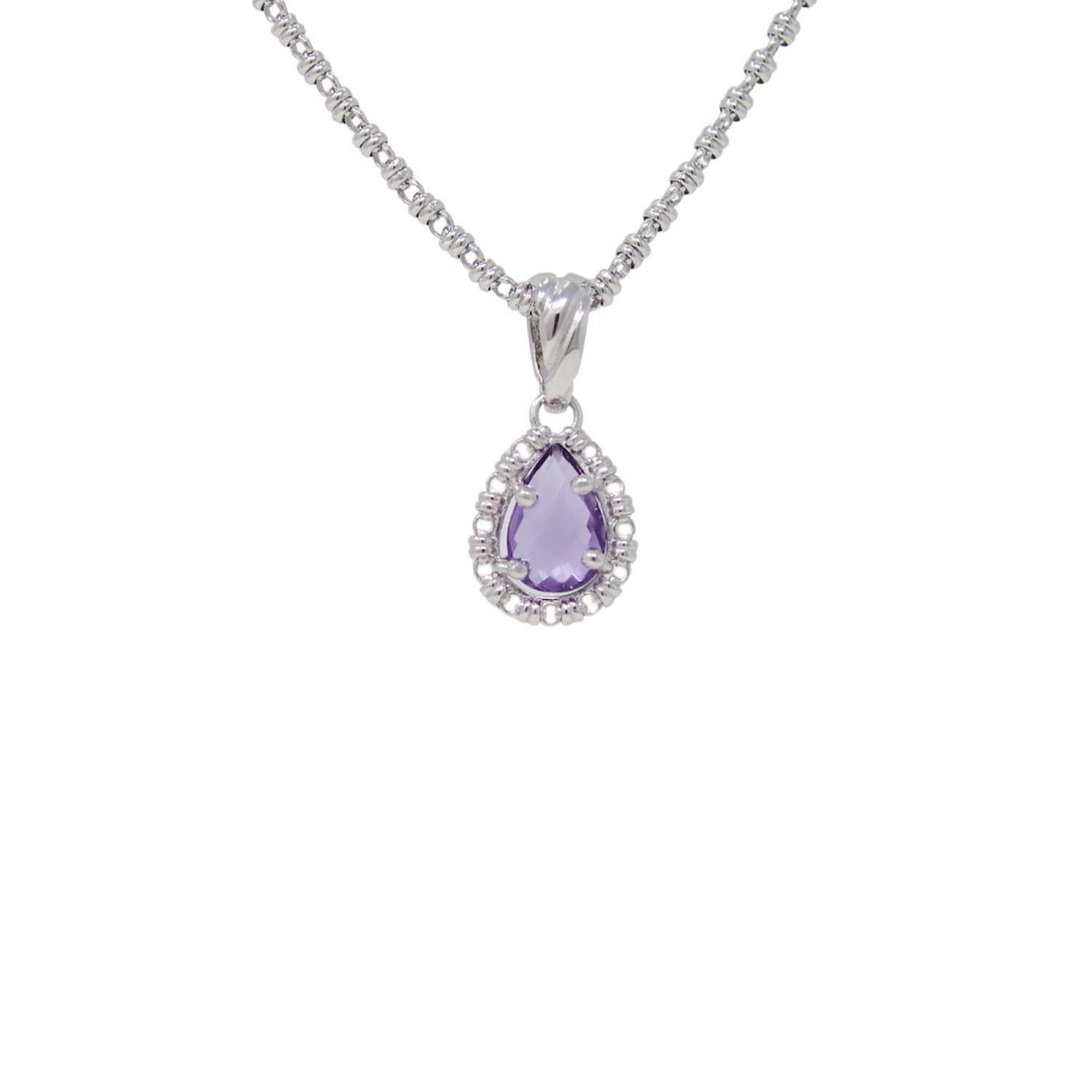 Drop Pendant in Silver with Amethyst, Large