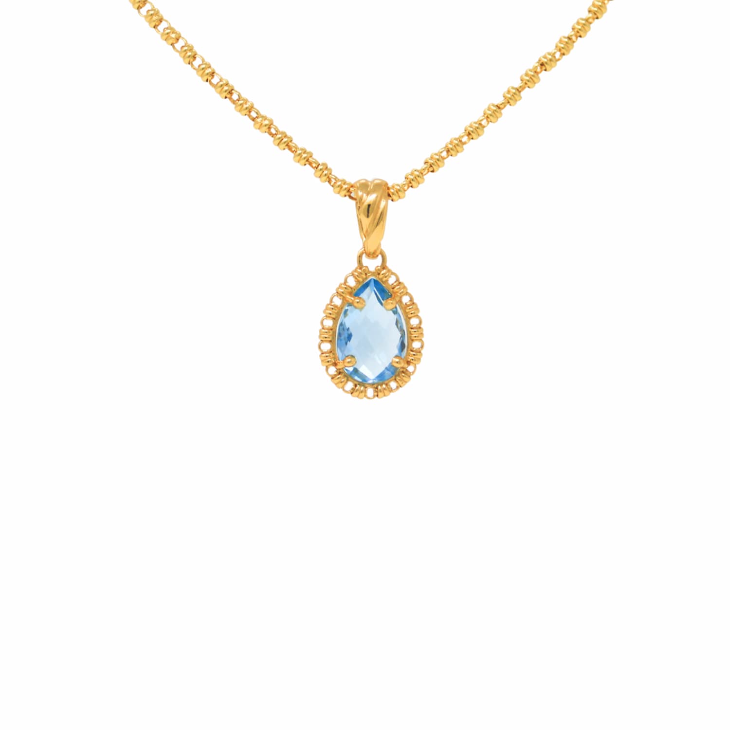 Drop Pendant in Gold with Blue Topaz, Large