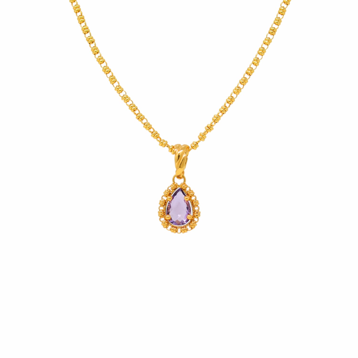 Drop Pendant in Gold with Amethyst, Small