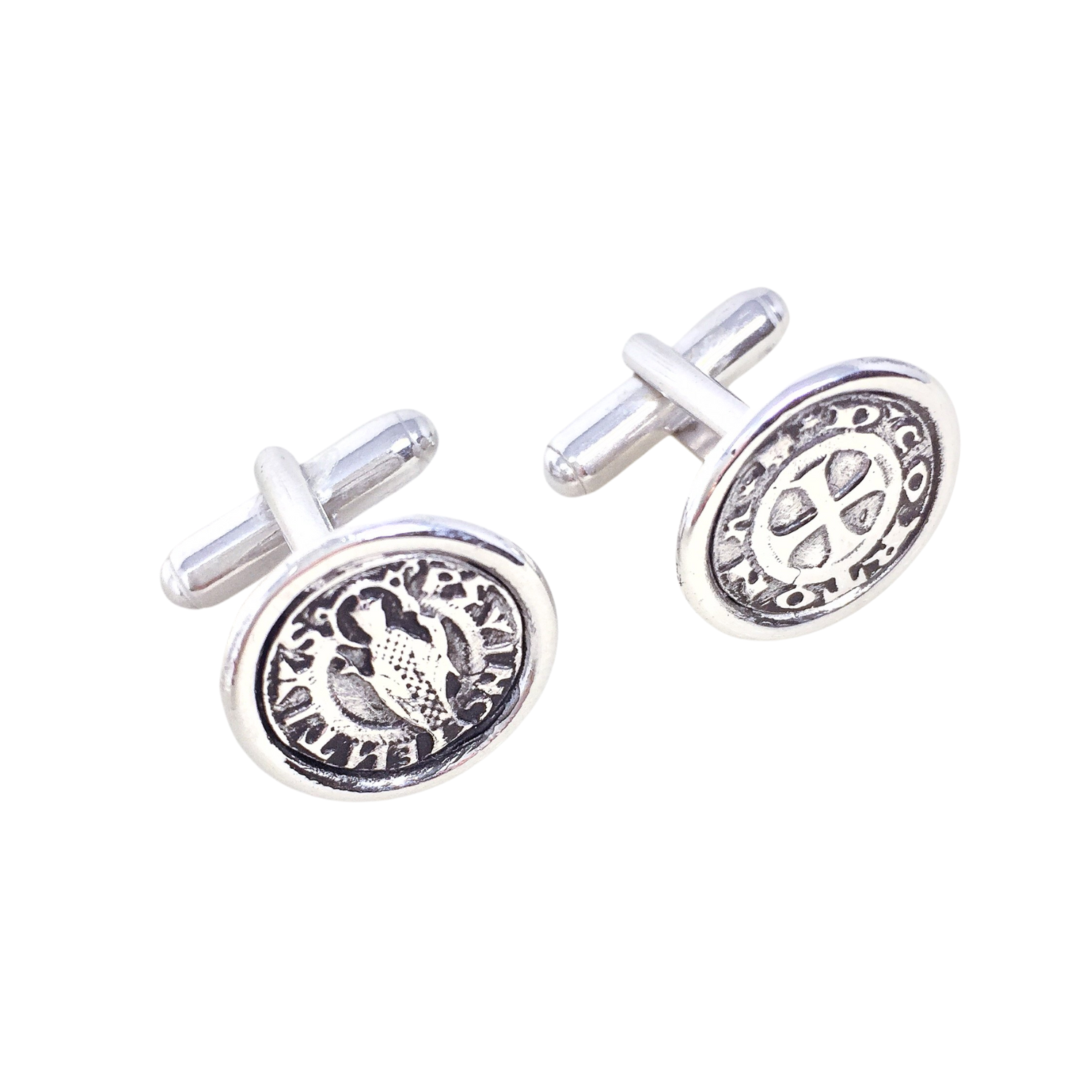 Cortona Coin Cufflinks in Silver