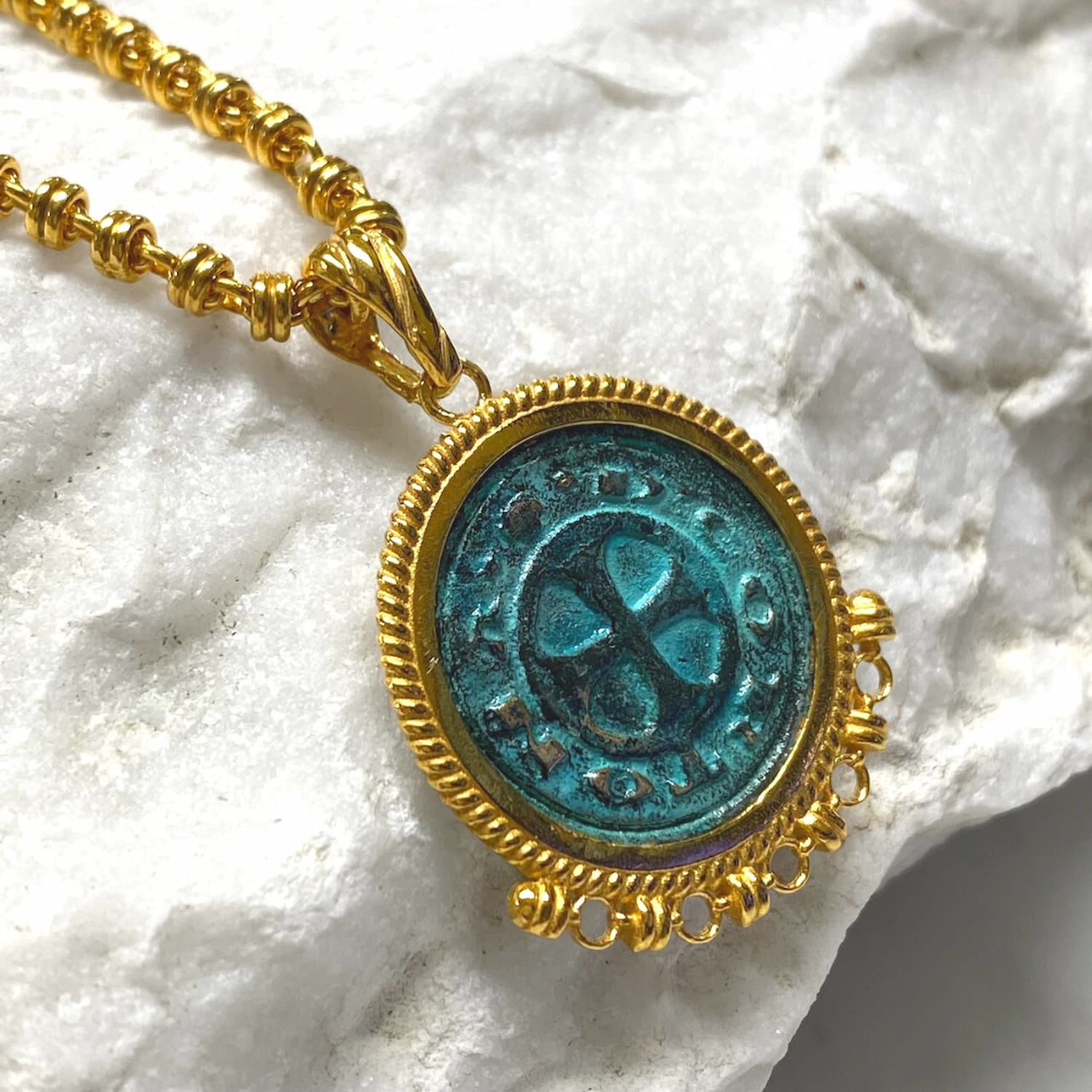 Demi Cortona Coin Pendant in Green and Gold