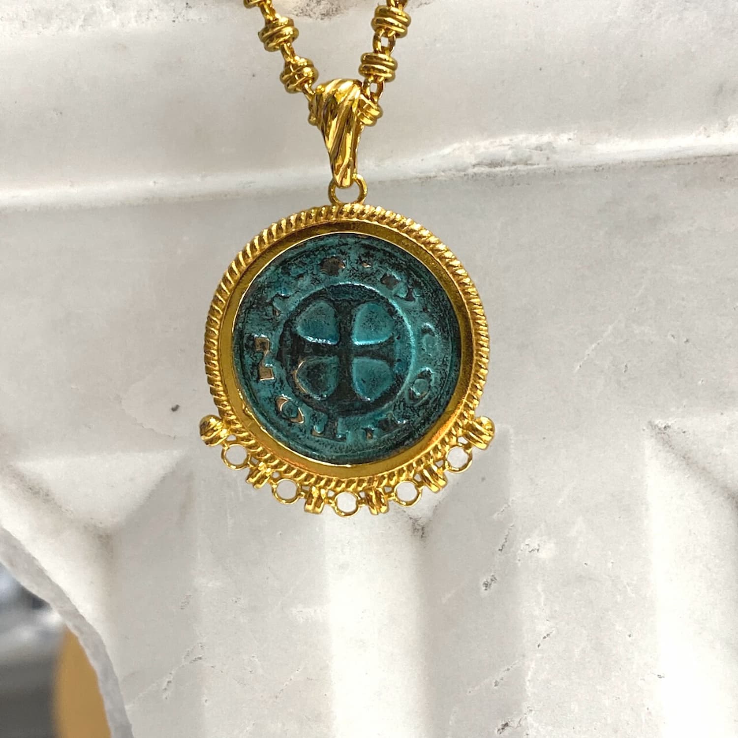 Demi Cortona Coin Pendant in Green and Gold