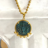 Demi Cortona Coin Pendant in Green and Gold