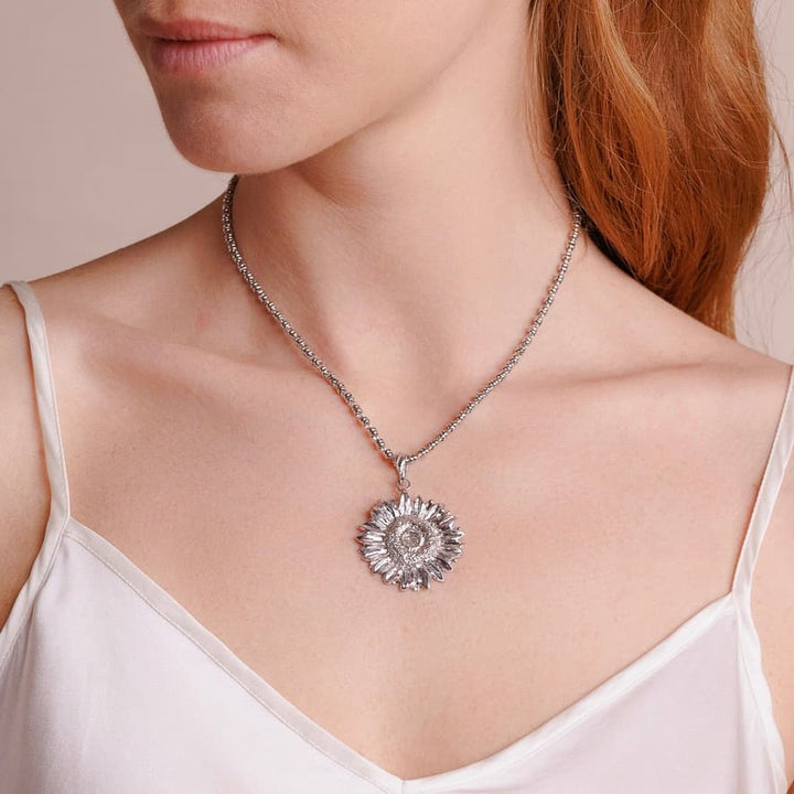 Sunflower Pendant in Silver, Large