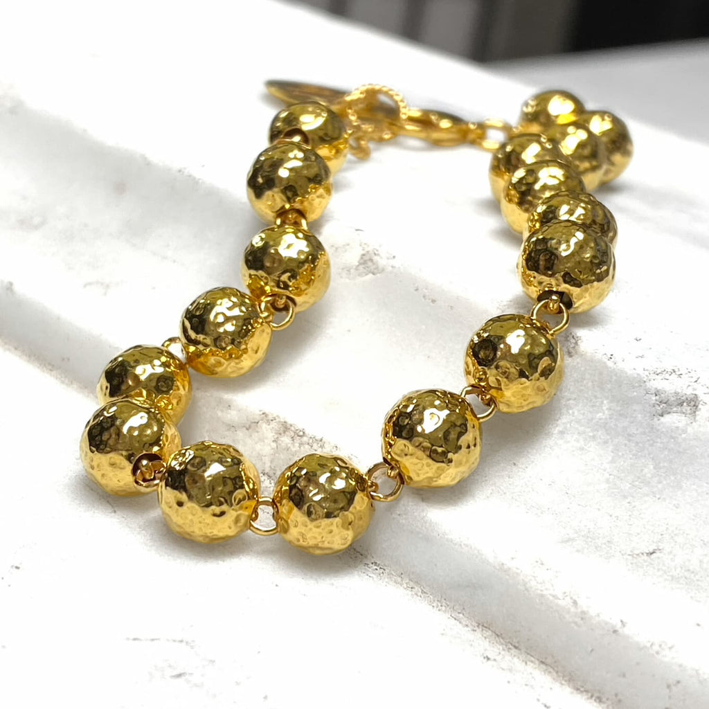 Hammered Beads Bracelet in Gold