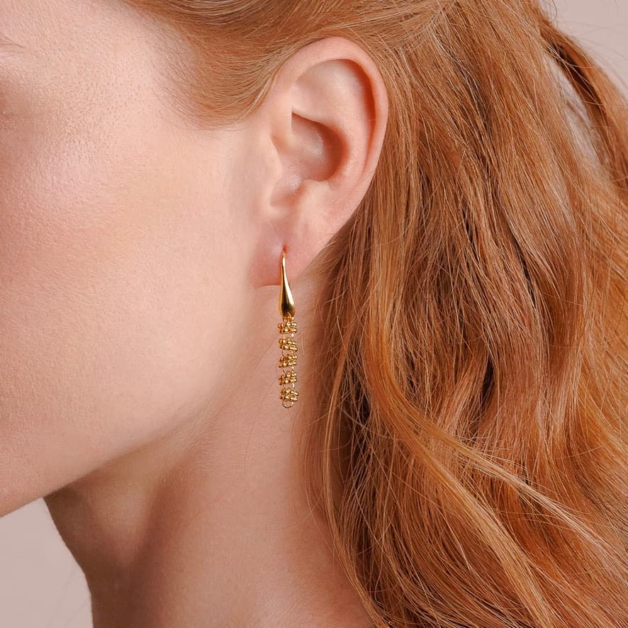 Mini Etruscan Links Earrings in Gold, Long