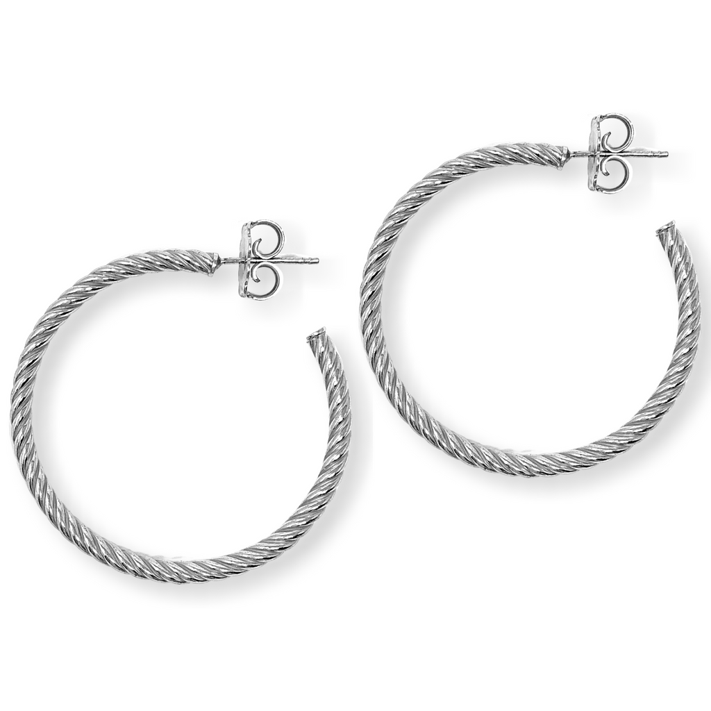 Small Rope Hoop Earrings in Silver