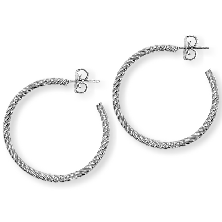 Small Rope Hoop Earrings in Silver