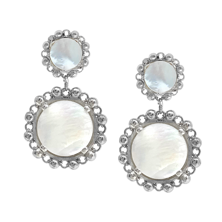 Statement Piazza Stud Earrings in Silver with Mother of Pearl