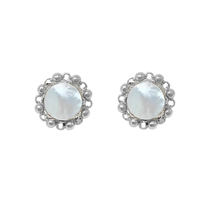 Petite Piazza Stud Earrings in Silver with Mother of Pearl