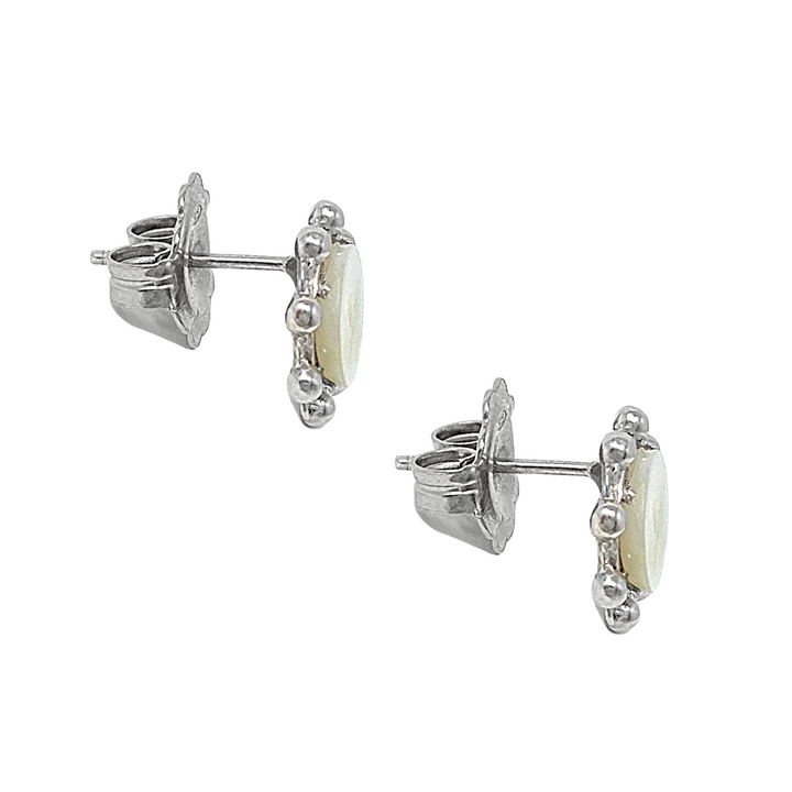 Petite Piazza Stud Earrings in Silver with Mother of Pearl