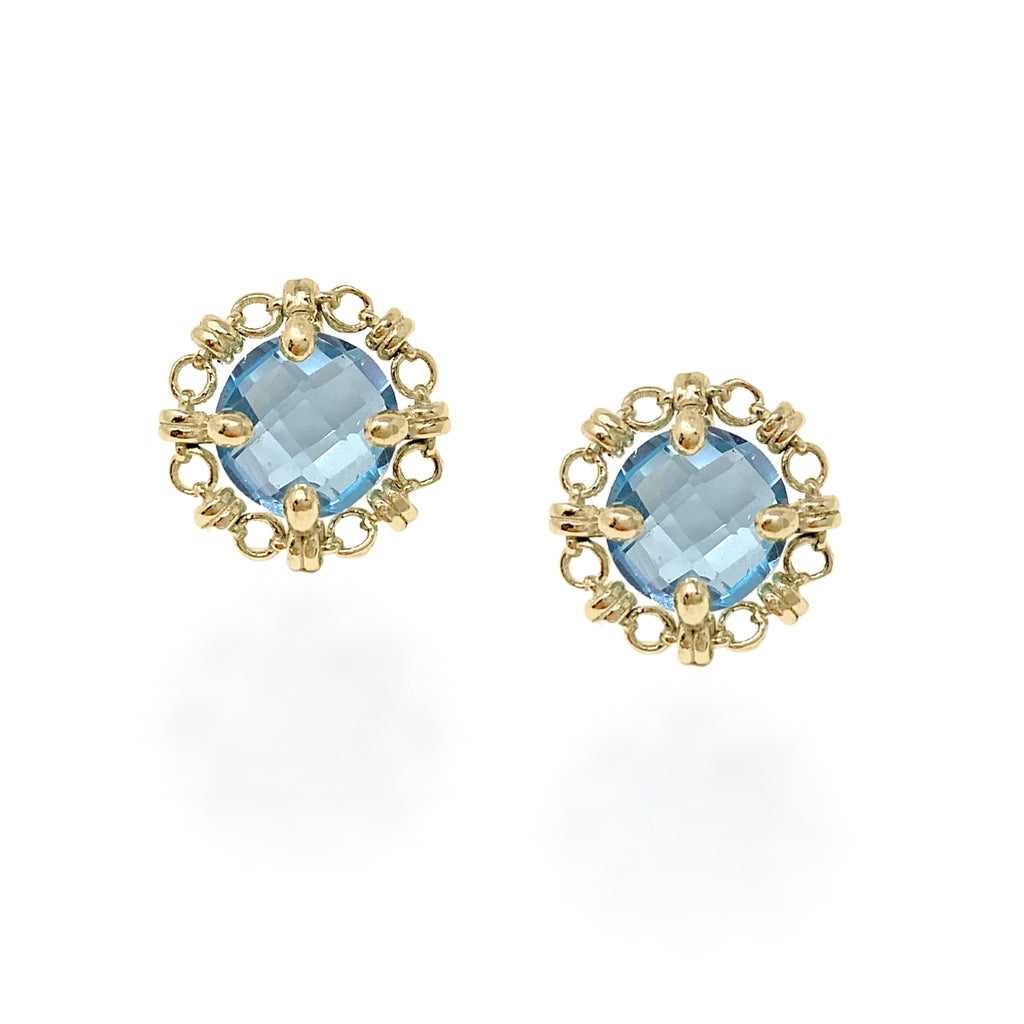 Mini Filary Stud Earrings in Gold with Blue Topaz