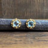 Mini Filary Stud Earrings in Gold with Blue Topaz