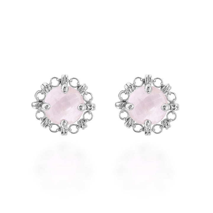 Mini Filary Stud Earrings in Silver with Rose Quartz