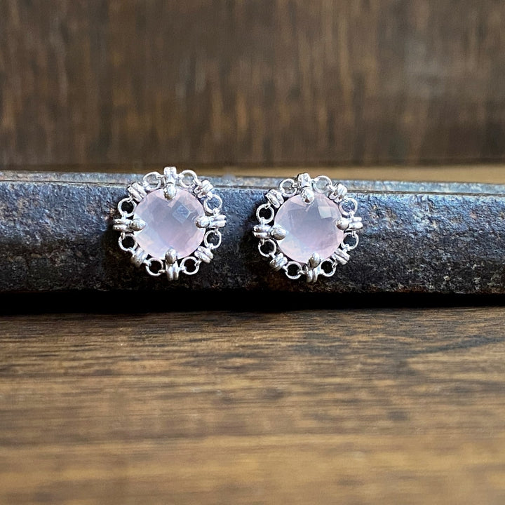 Mini Filary Stud Earrings in Silver with Rose Quartz