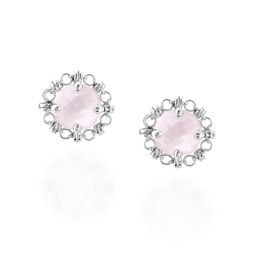 Mini Filary Stud Earrings in Silver with Rose Quartz