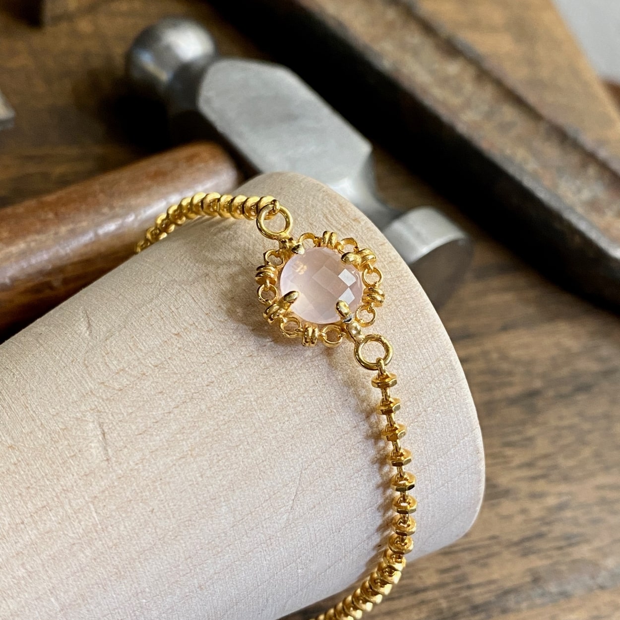 Mini Filary Bracelet in Gold with Rose Quartz