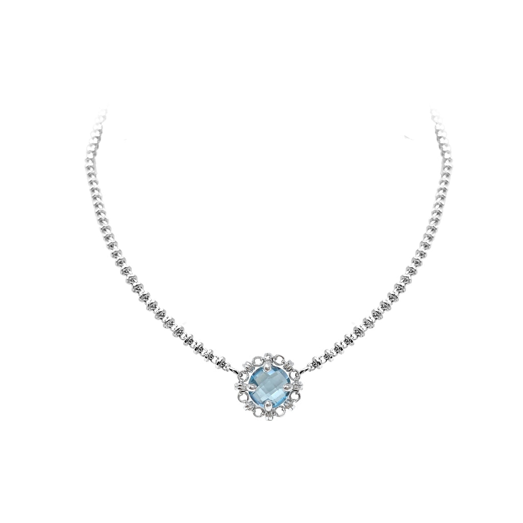 Mini Filary Necklace in Silver with Blue Topaz