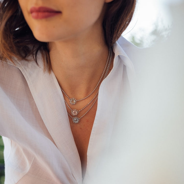 Mini Filary Necklace in Silver with Rose Quartz