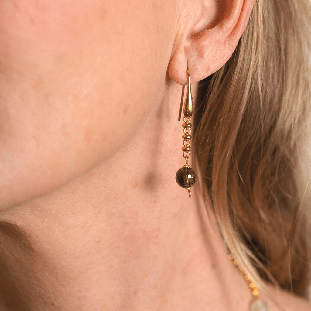 Bubbles Color Earrings in Gold with Smoky Quartz