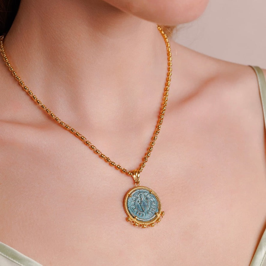 Demi Cortona Coin Pendant in Green and Gold