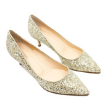 Pointed Toe Glitter Pumps in Gold