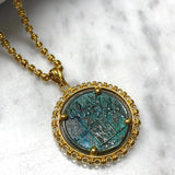 Large Filary Pendant in Green Patina & Gold with Italia Coin