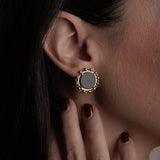 Piazza Stud Earrings in Gold with Onyx