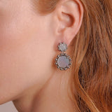 Statement Piazza Stud Earrings in Silver with Mother of Pearl