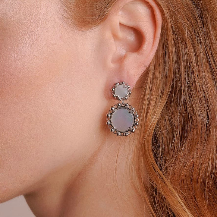 Statement Piazza Stud Earrings in Silver with Mother of Pearl