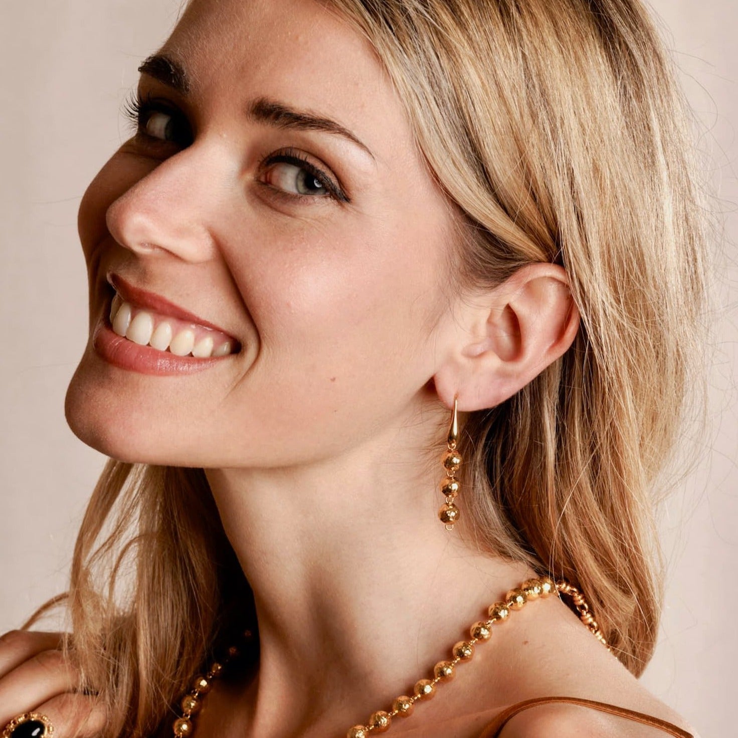Hammered Beads Earrings in Gold