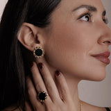 Piazza Stud Earrings in Gold with Onyx
