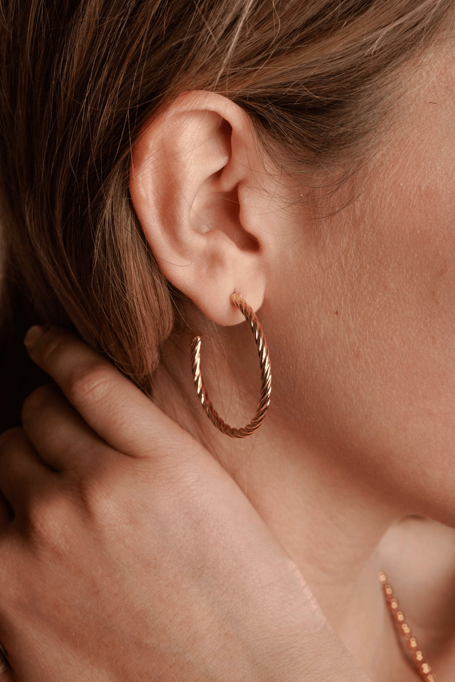 Small Rope Hoop Earrings in Gold