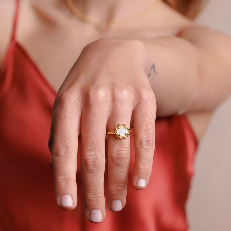 Petite Piazza Ring in Gold with Mother of Pearl